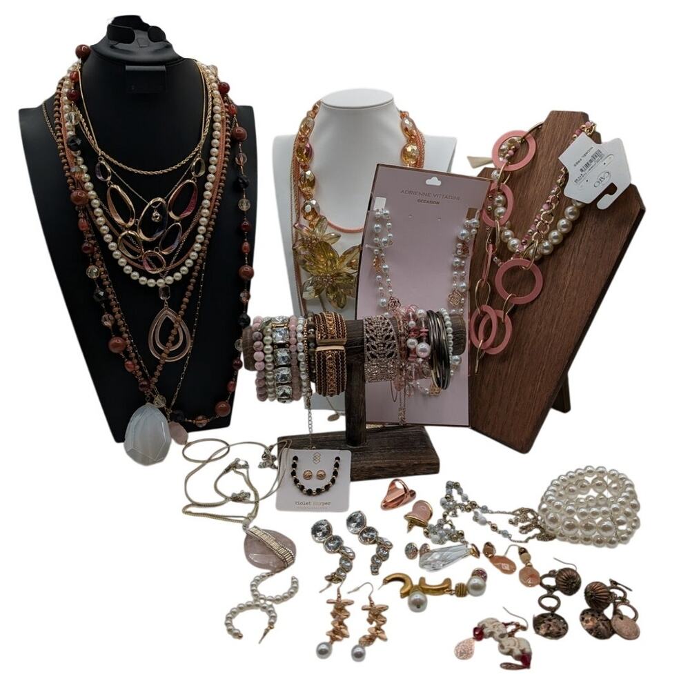 Reseller's Delight Curated Lot of 48 Pink Rose Theme Jewelry Pieces